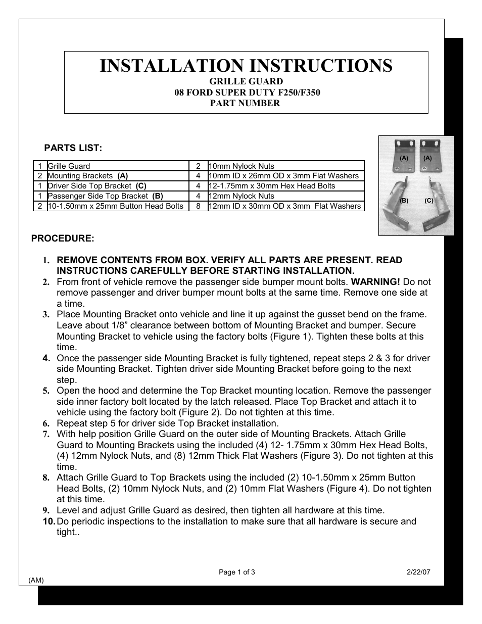 Steelcraft Automotive 51320 GRILL GUARD User Manual | 3 pages