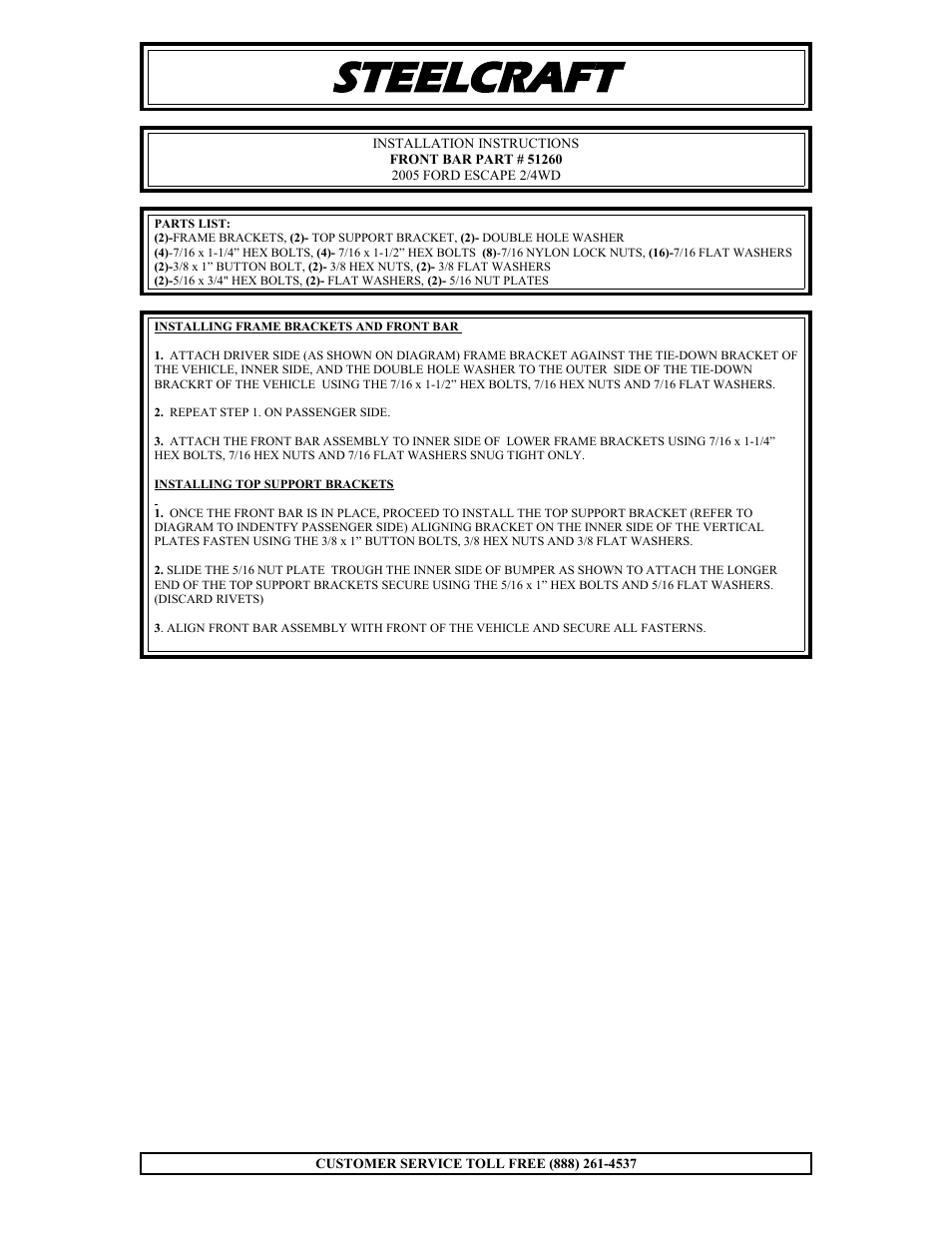 Steelcraft Automotive 51260 GRILL GUARD User Manual | 1 page