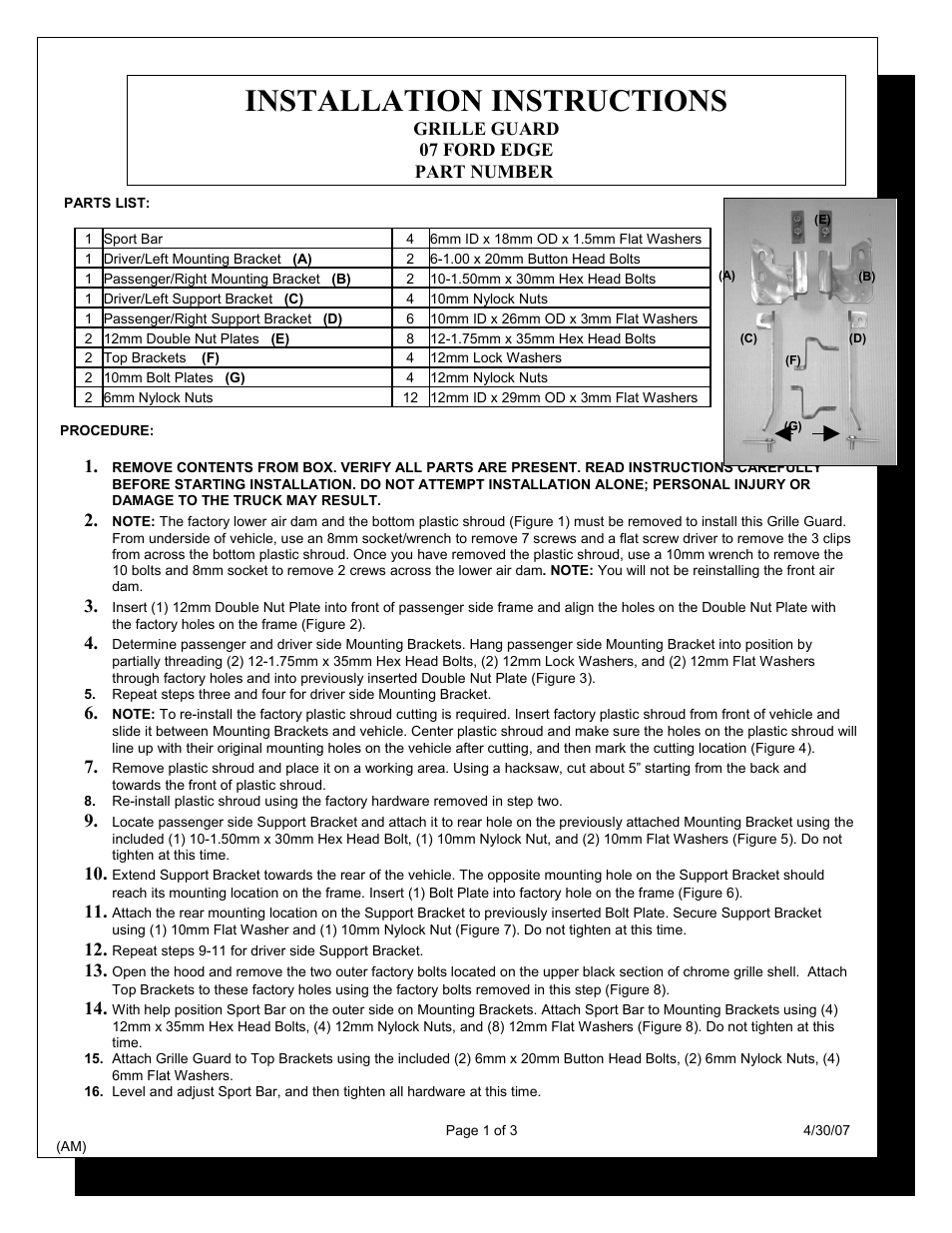 Steelcraft Automotive 51340 GRILL GUARD User Manual | 3 pages