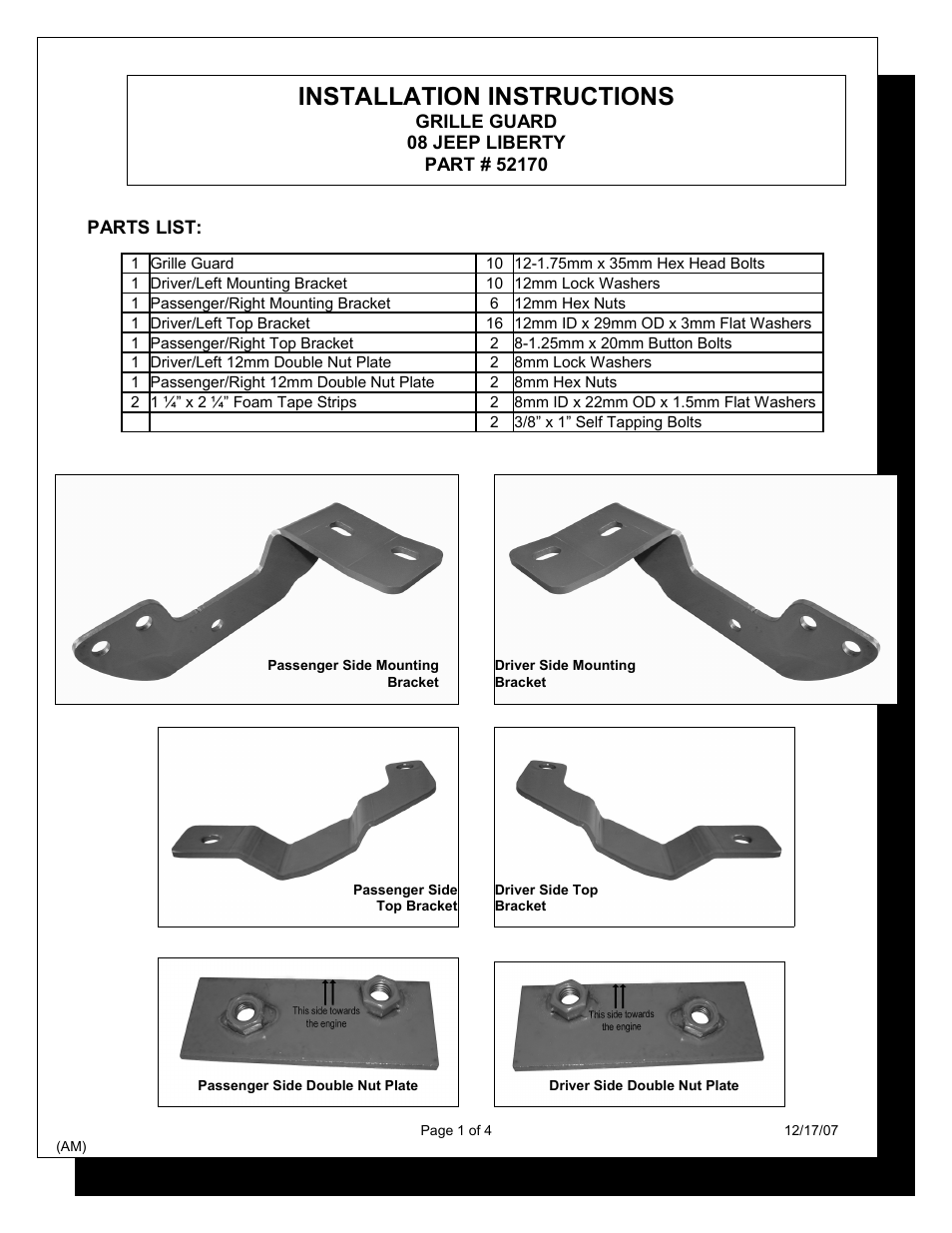 Steelcraft Automotive 52170 GRILL GUARD User Manual | 4 pages