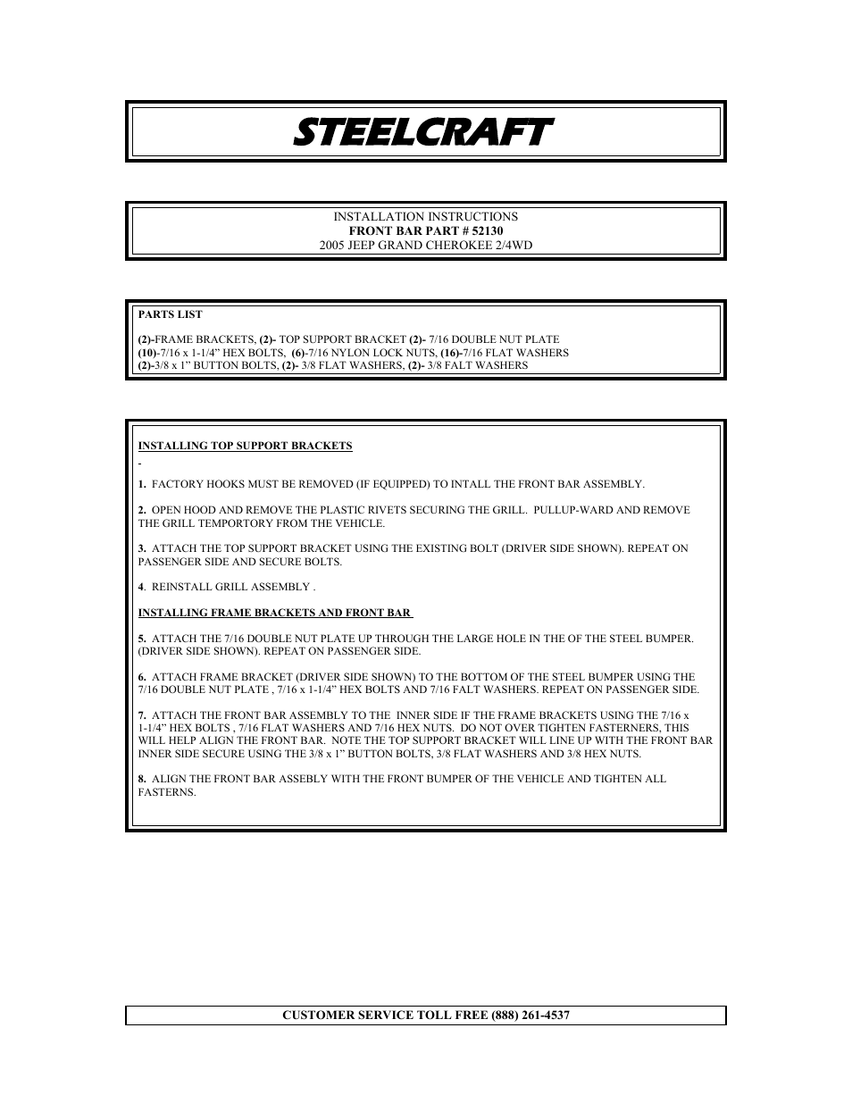 Steelcraft Automotive 52130 GRILL GUARD User Manual | 1 page