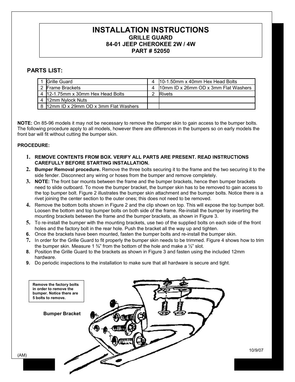 Steelcraft Automotive 52050 GRILL GUARD User Manual | 2 pages