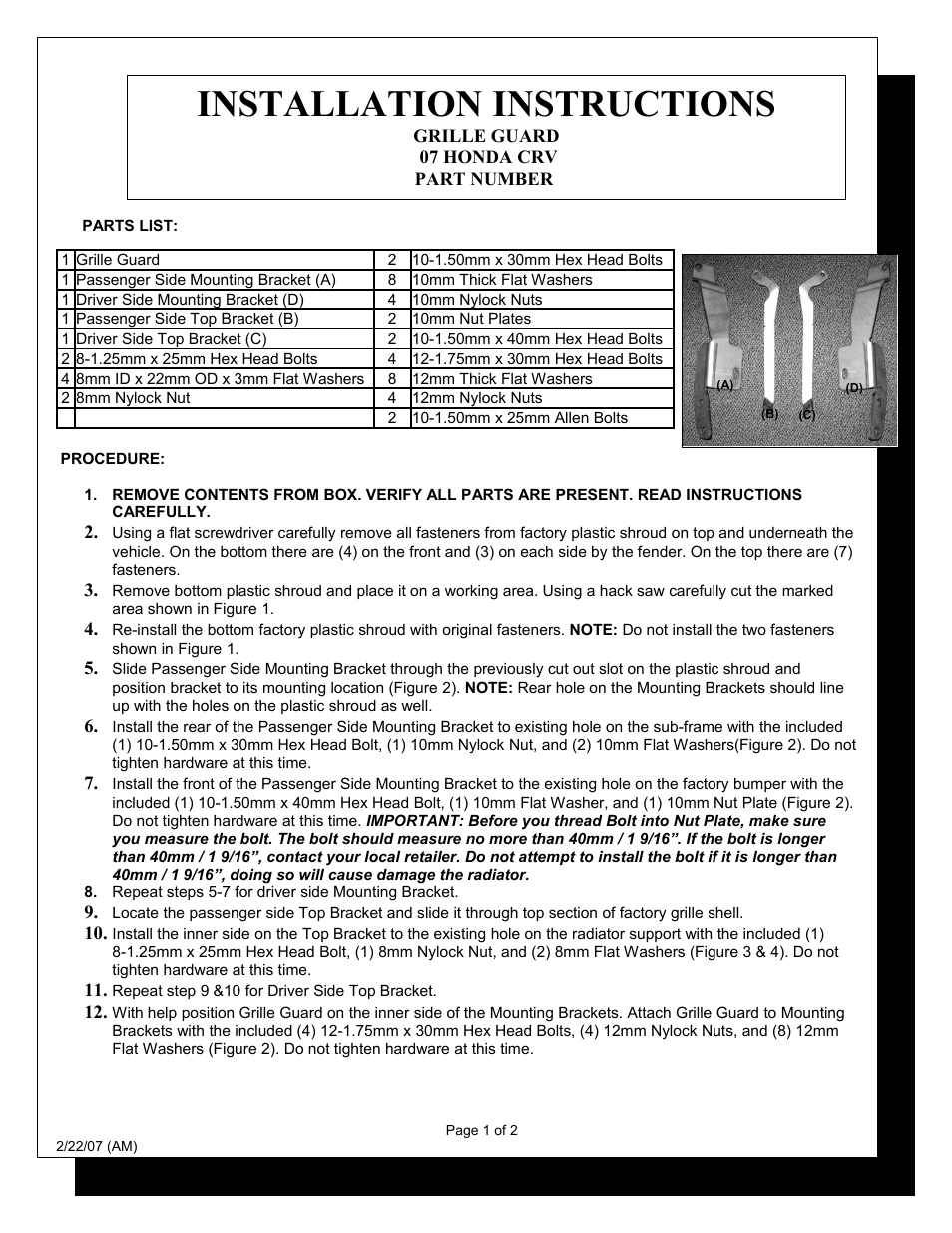 Steelcraft Automotive 55100 GRILL GUARD User Manual | 3 pages
