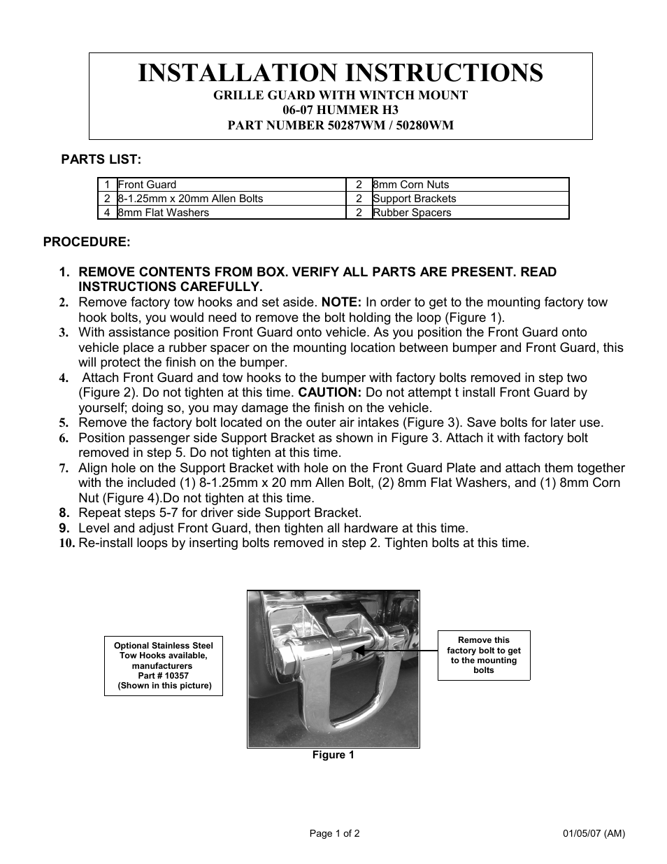 Steelcraft Automotive 50280 H3 WINTCH MOUNT SYSTEM User Manual | 2 pages