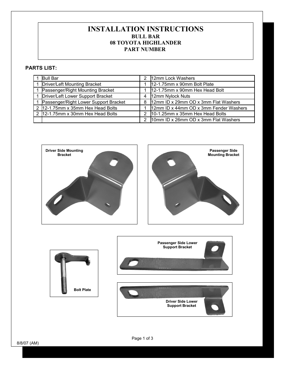 Steelcraft Automotive 73270 BULL BAR User Manual | 3 pages