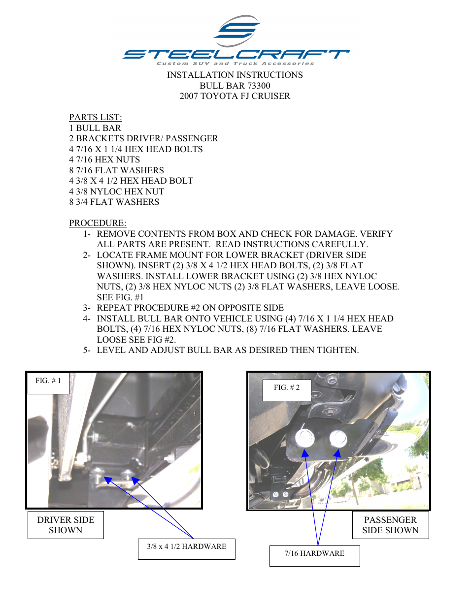 Steelcraft Automotive 73300 BULL BAR User Manual | 1 page