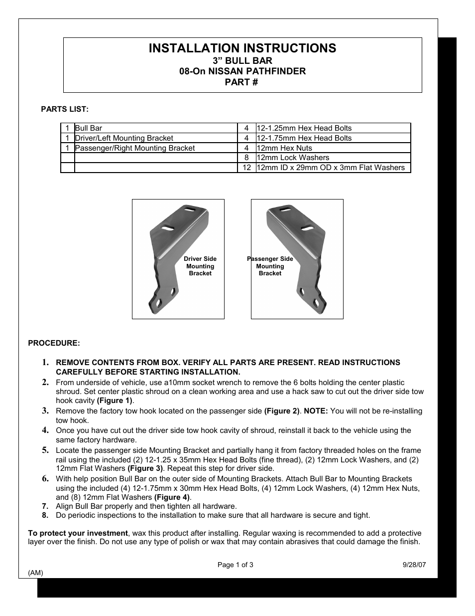 Steelcraft Automotive 74150 BULL BAR User Manual | 3 pages
