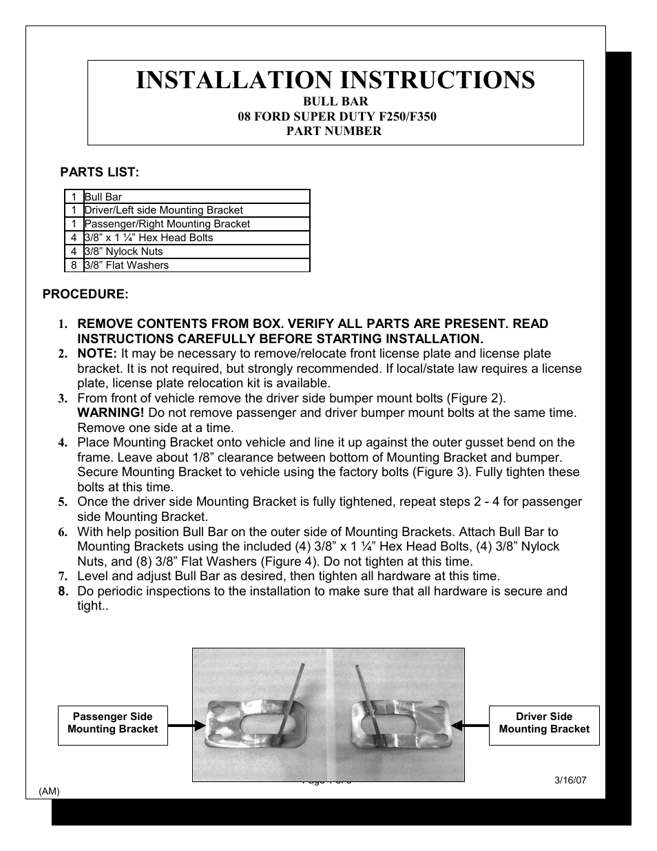 Steelcraft Automotive 71320 BULL BAR User Manual | 3 pages