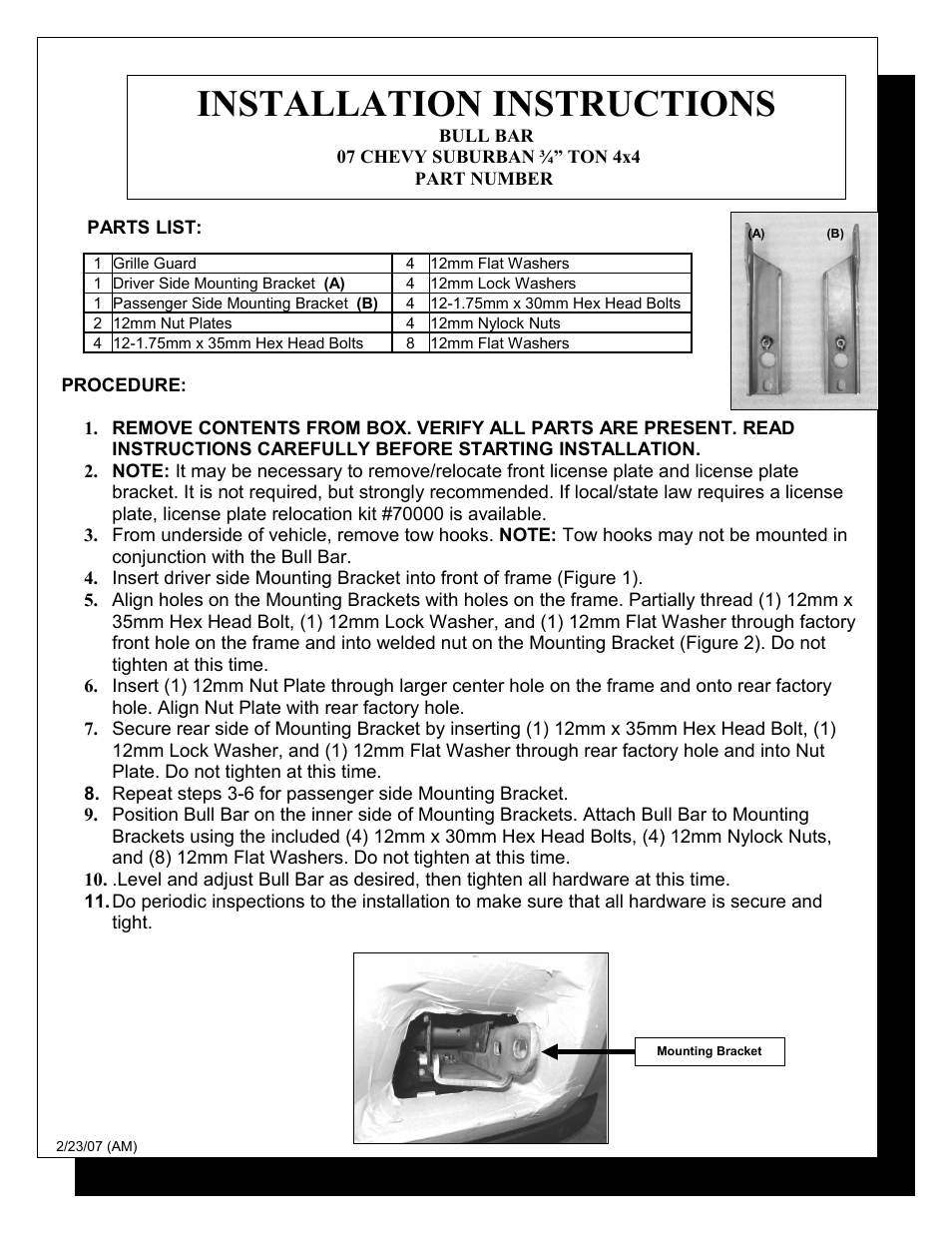 Steelcraft Automotive 70350 BULL BAR User Manual | 3 pages