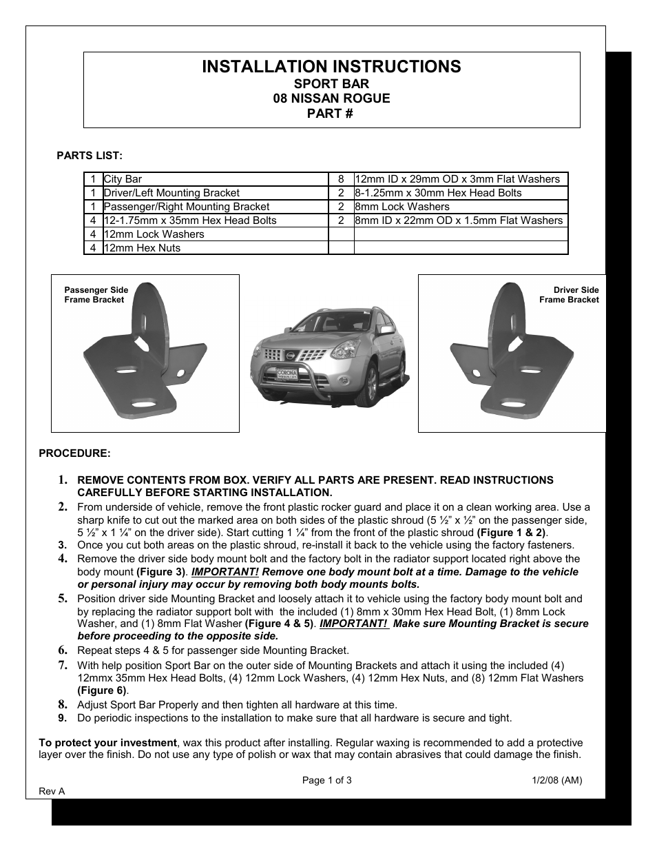 Steelcraft Automotive 74140 SPORT BAR User Manual | 3 pages