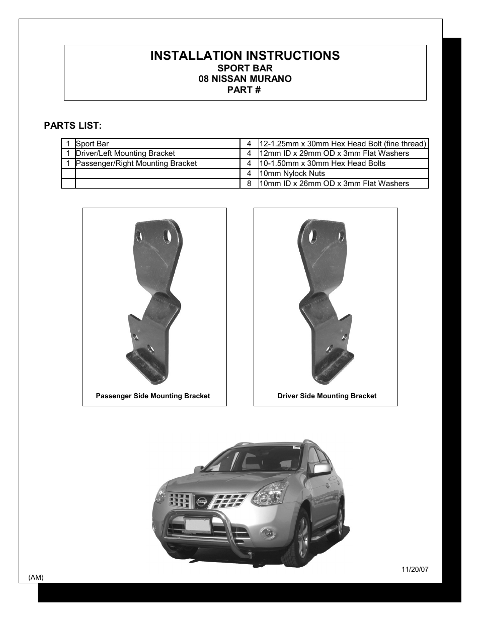 Steelcraft Automotive 74130 SPORT BAR User Manual | 3 pages