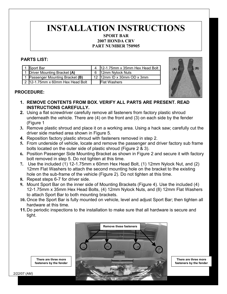 Steelcraft Automotive 75090 SPORT BAR User Manual | 3 pages