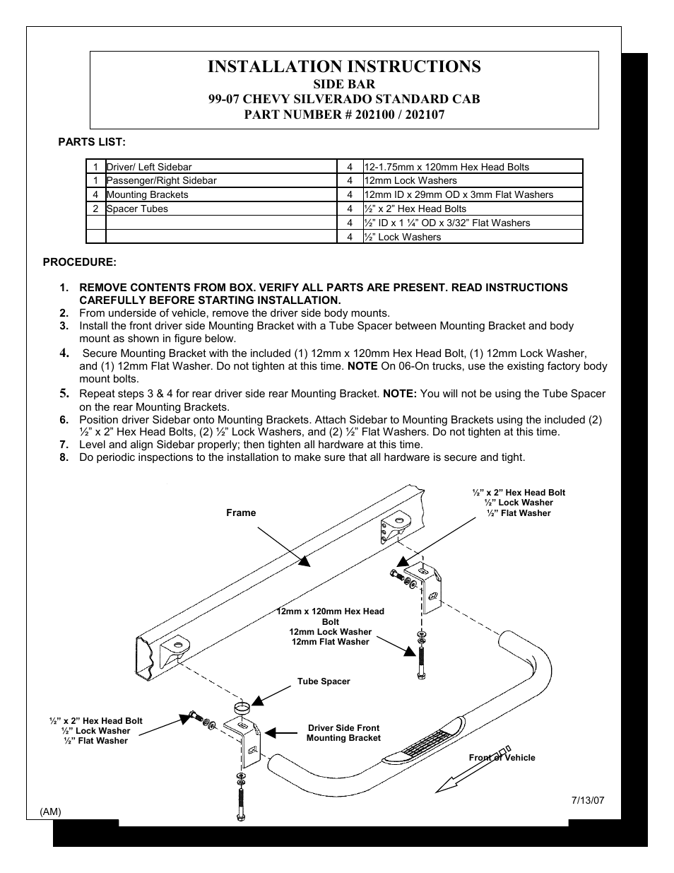 Steelcraft Automotive 202100 3 ROUND SIDE BAR User Manual | 2 pages