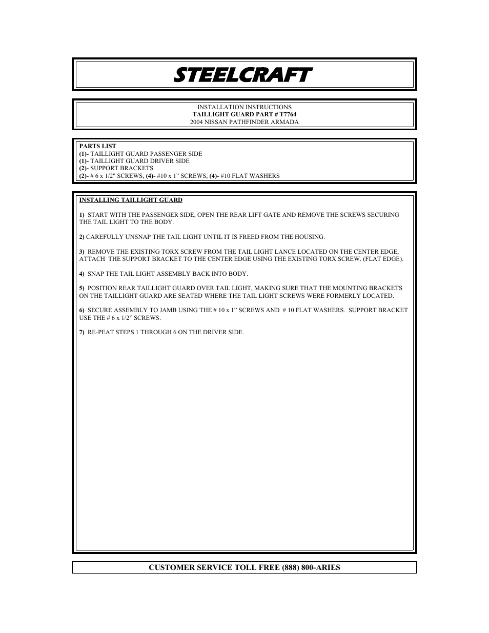 Steelcraft Automotive 34070 TAILLIGHT GUARD User Manual | 1 page