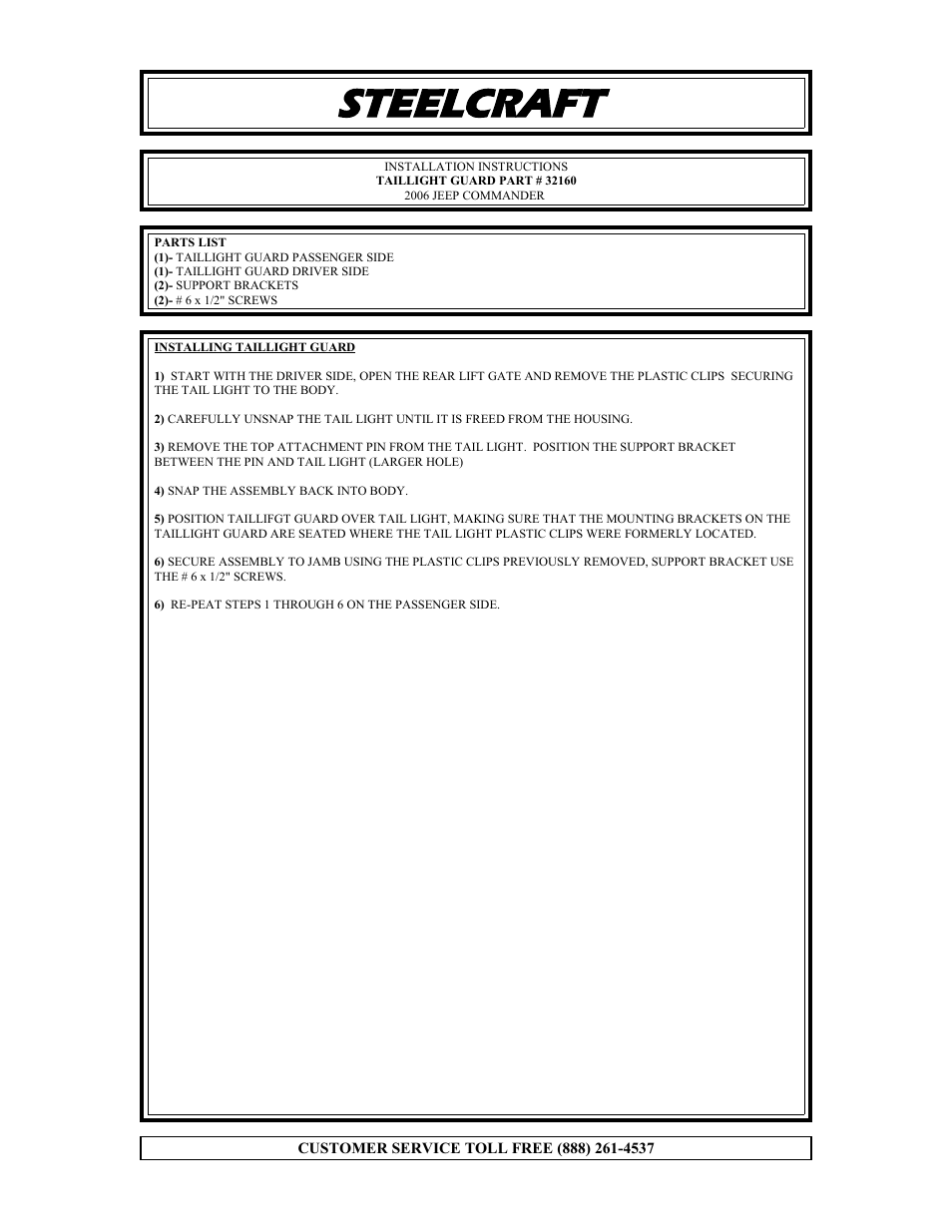 Steelcraft Automotive 32160 TAILLIGHT GUARD User Manual | 1 page