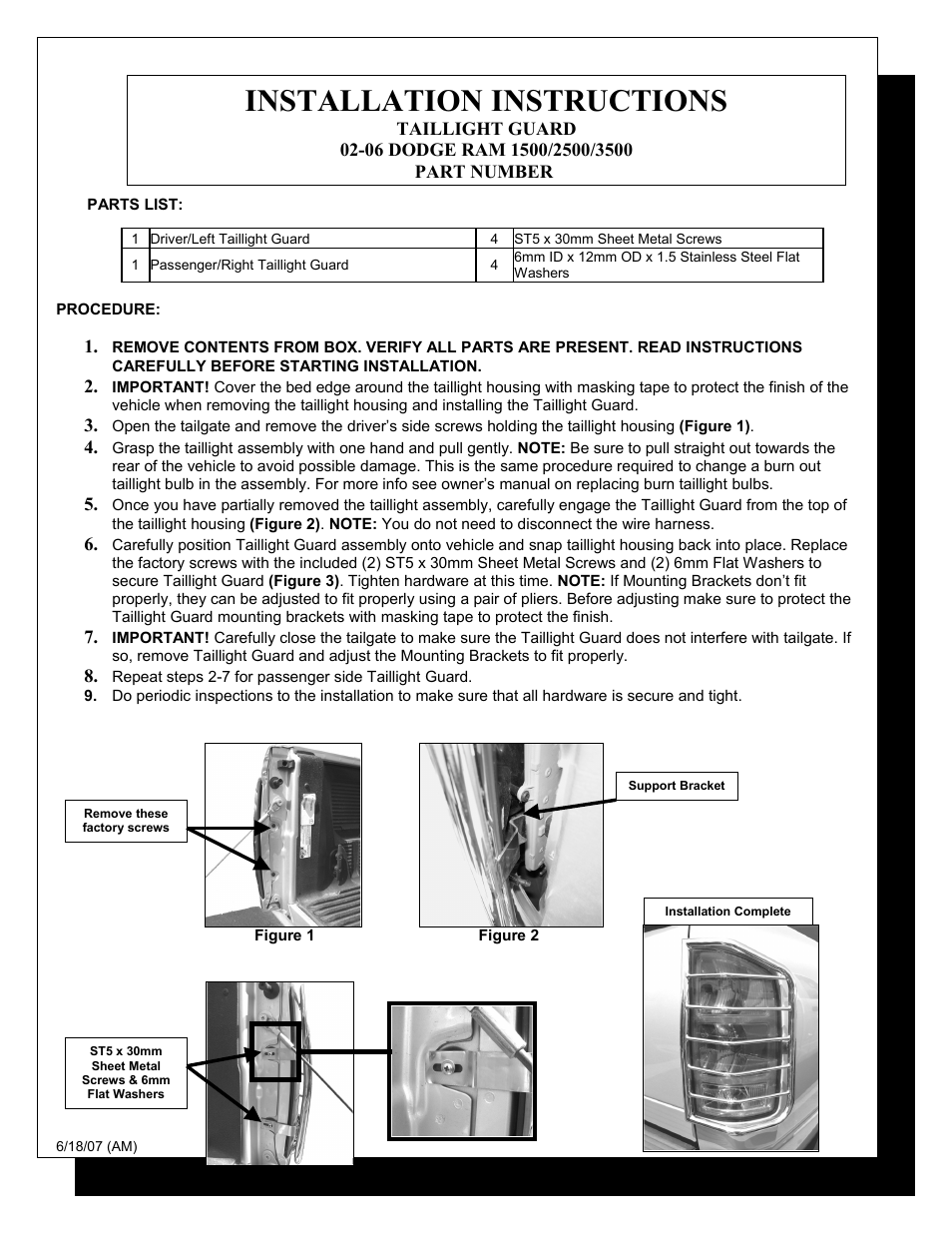 Steelcraft Automotive 32080 TAILLIGHT GUARD User Manual | 2 pages