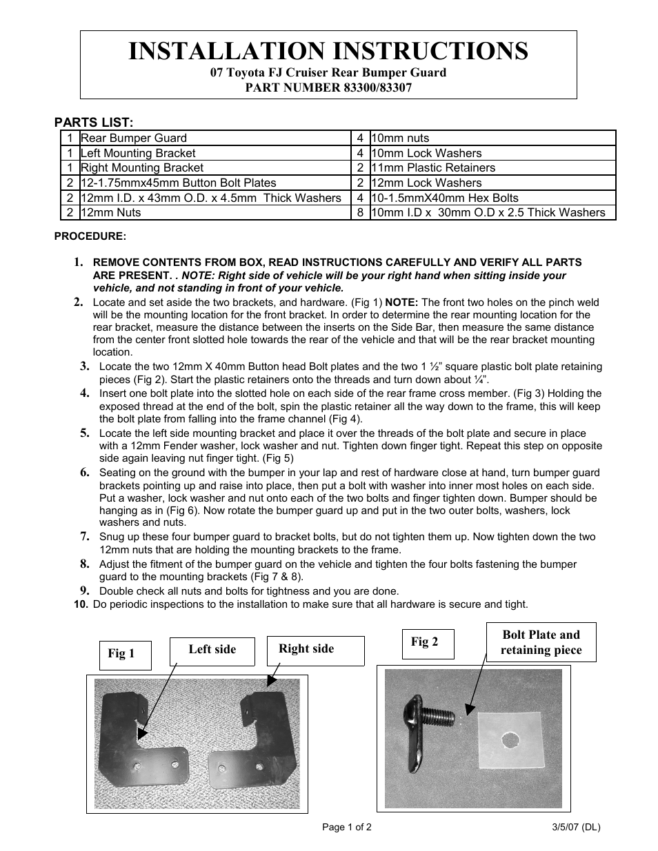Steelcraft Automotive 83300 REAR BUMPER GUARD User Manual | 2 pages