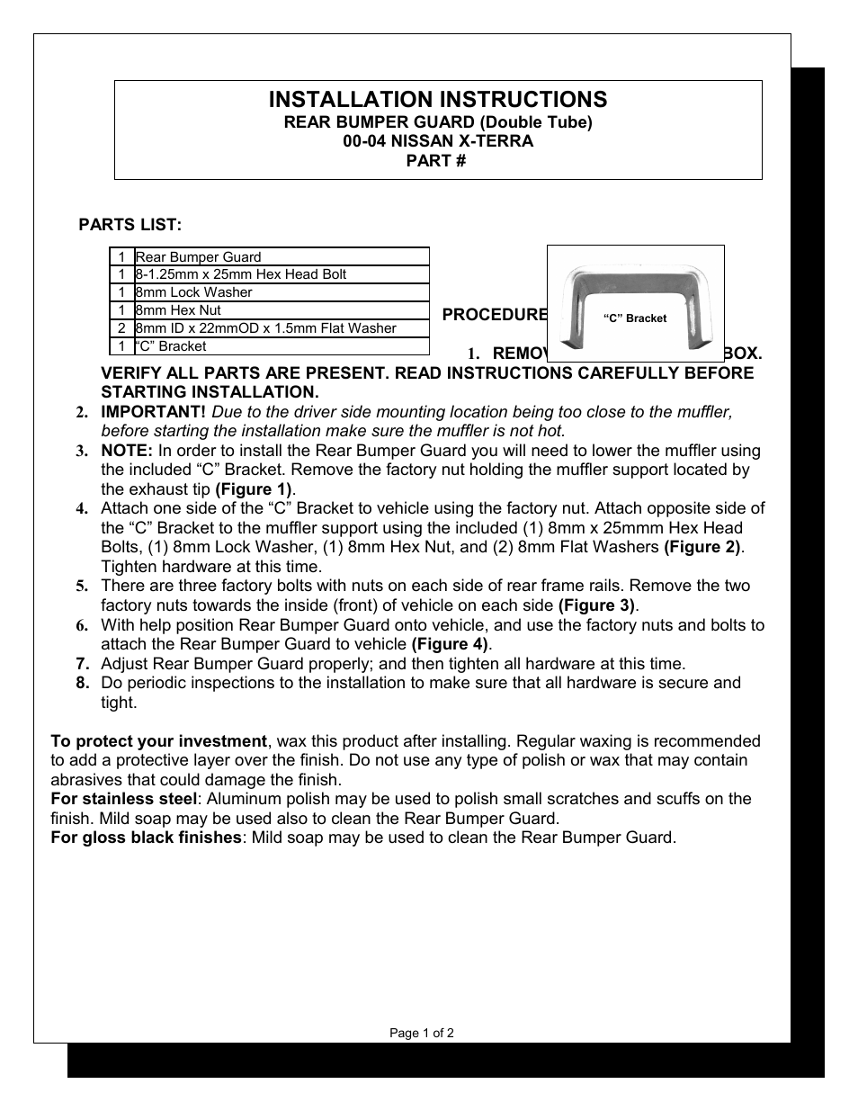 Steelcraft Automotive 84010 REAR BUMPER GUARD User Manual | 2 pages