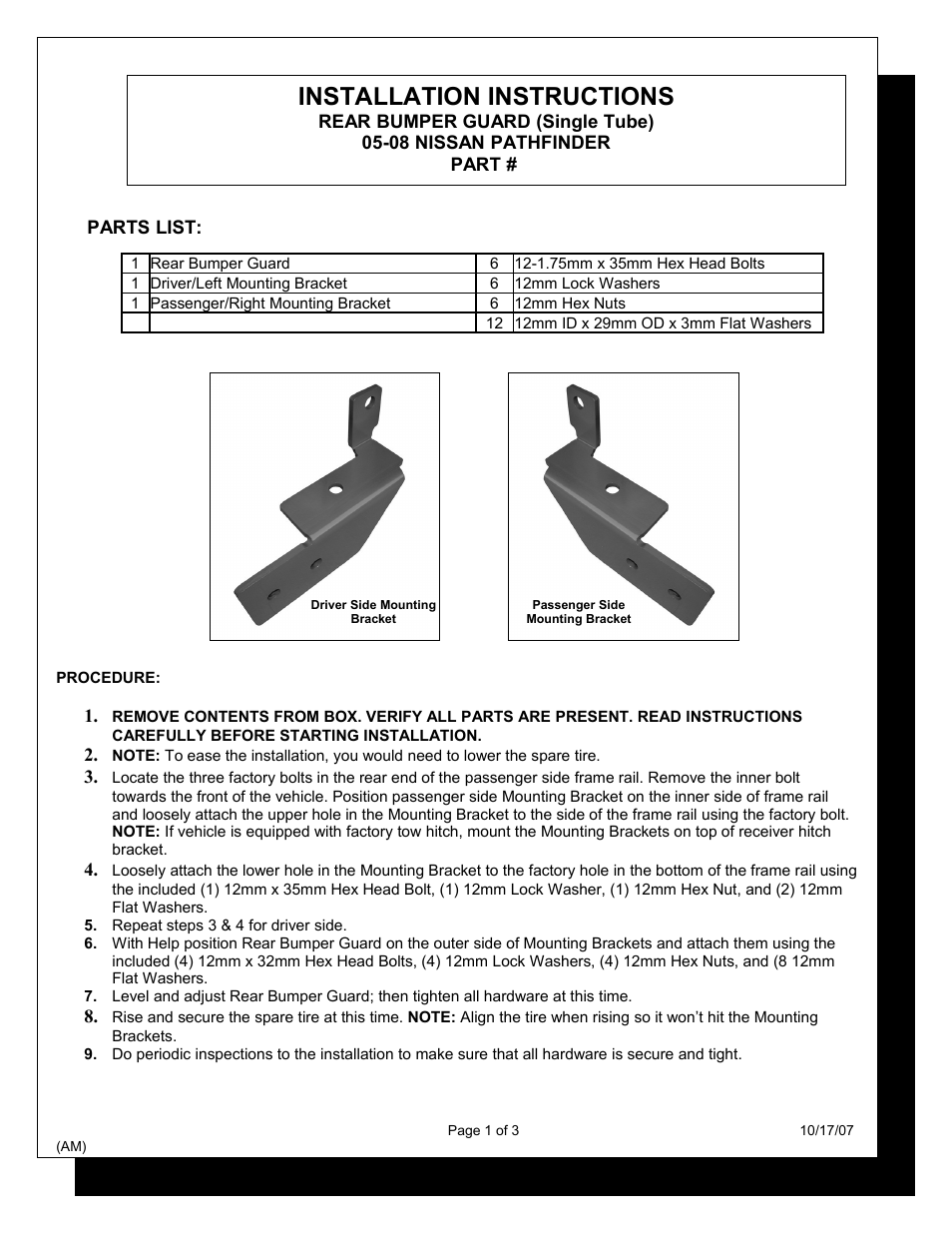 Steelcraft Automotive 84090 REAR BUMPER GUARD User Manual | 3 pages