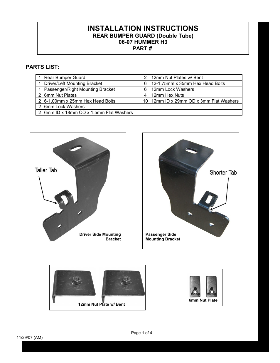 Steelcraft Automotive 80280 REAR BUMPER GUARD User Manual | 4 pages