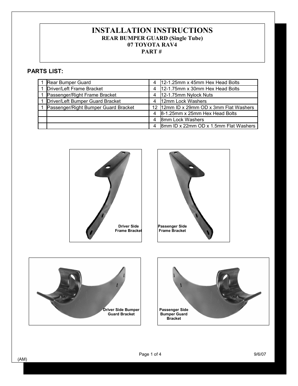 Steelcraft Automotive 83287 REAR BUMPER SPORT TUBES User Manual | 4 pages