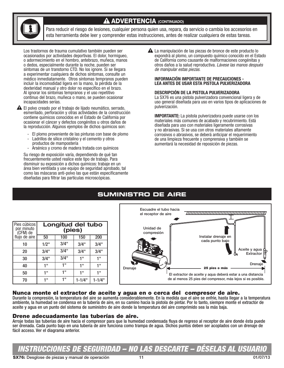 Advertencia | Sunex Tools SX76 User Manual | Page 11 / 22