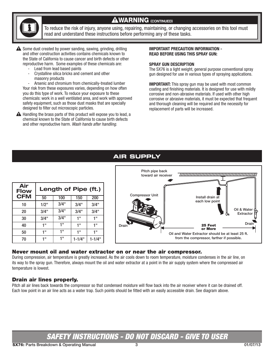 Warning | Sunex Tools SX76 User Manual | Page 3 / 22