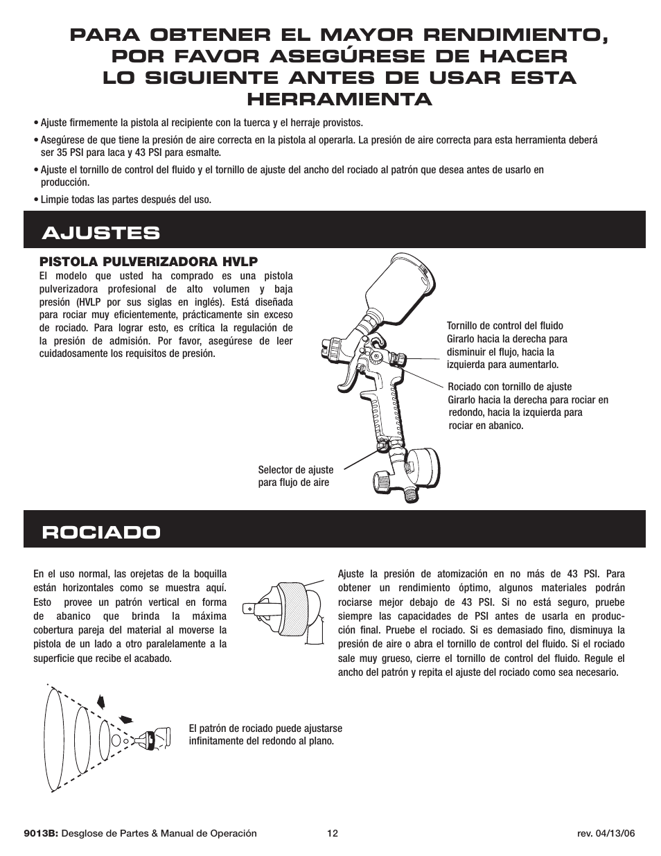 Ajustes rociado | Sunex Tools 9013B User Manual | Page 12 / 22