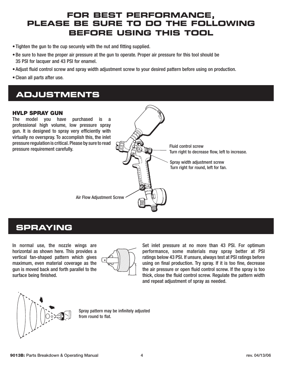 Adjustments spraying | Sunex Tools 9013B User Manual | Page 4 / 22