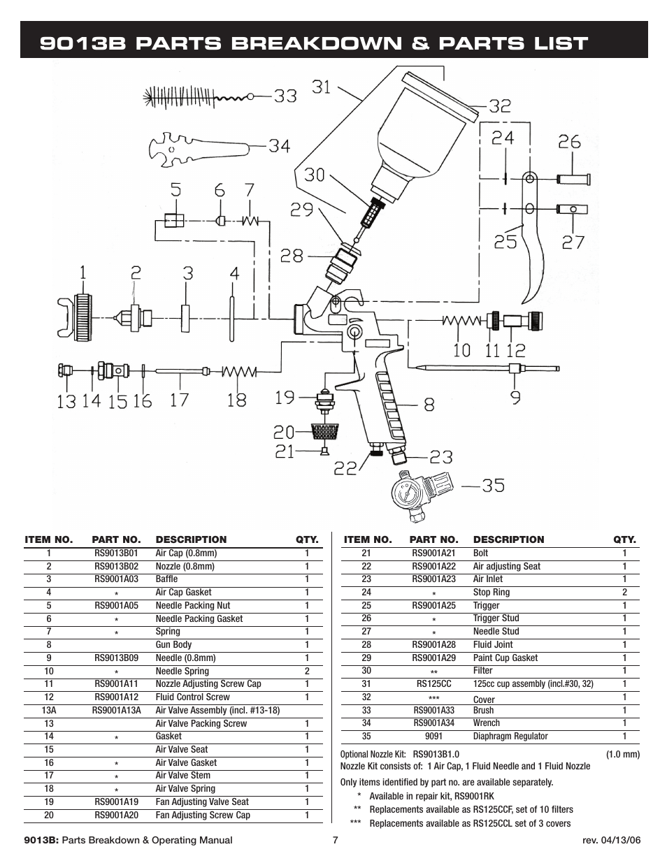 9013b parts breakdown & parts list | Sunex Tools 9013B User Manual | Page 7 / 22