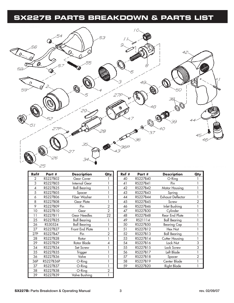 Sx227b parts breakdown & parts list | Sunex Tools SX227B User Manual | Page 3 / 10