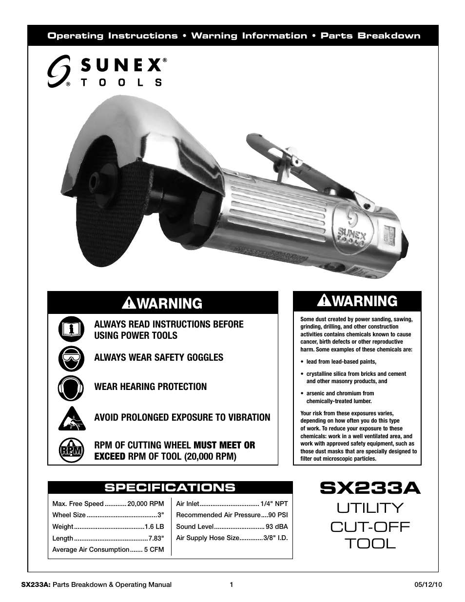 Sunex Tools SX233A User Manual | 10 pages