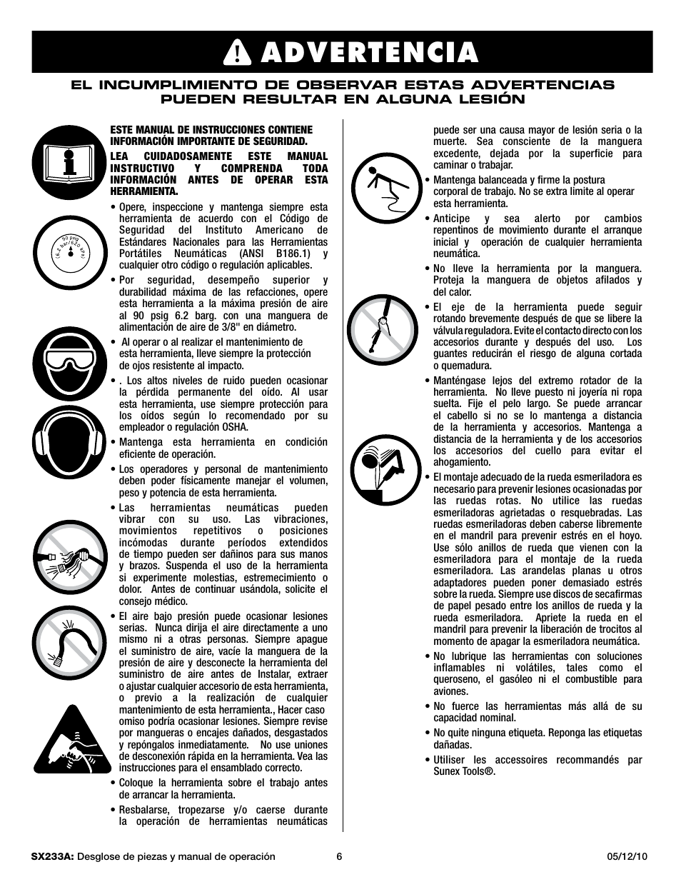 Warning, Avertissement | Sunex Tools SX233A User Manual | Page 6 / 10