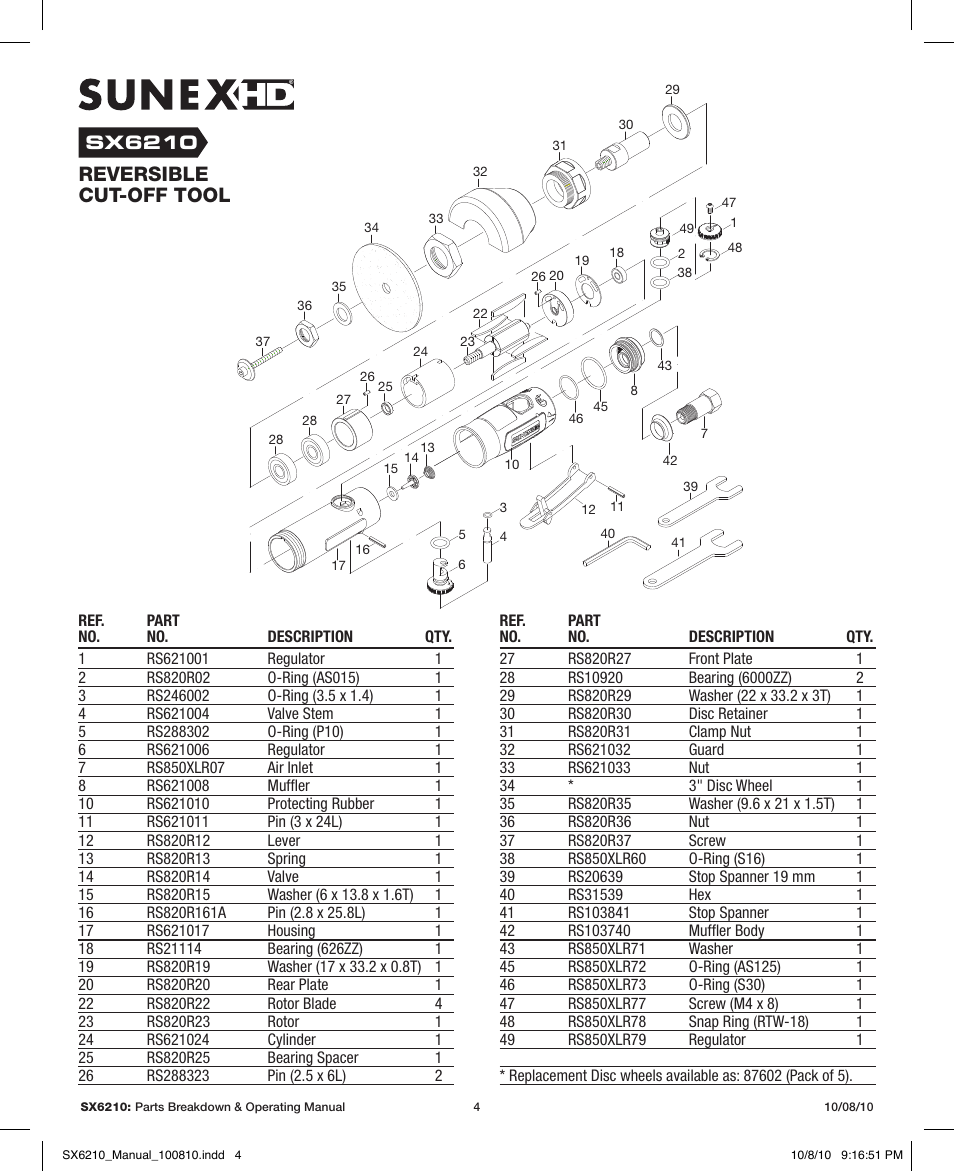 Reversible cut-off tool | Sunex Tools SX6210 User Manual | Page 4 / 11