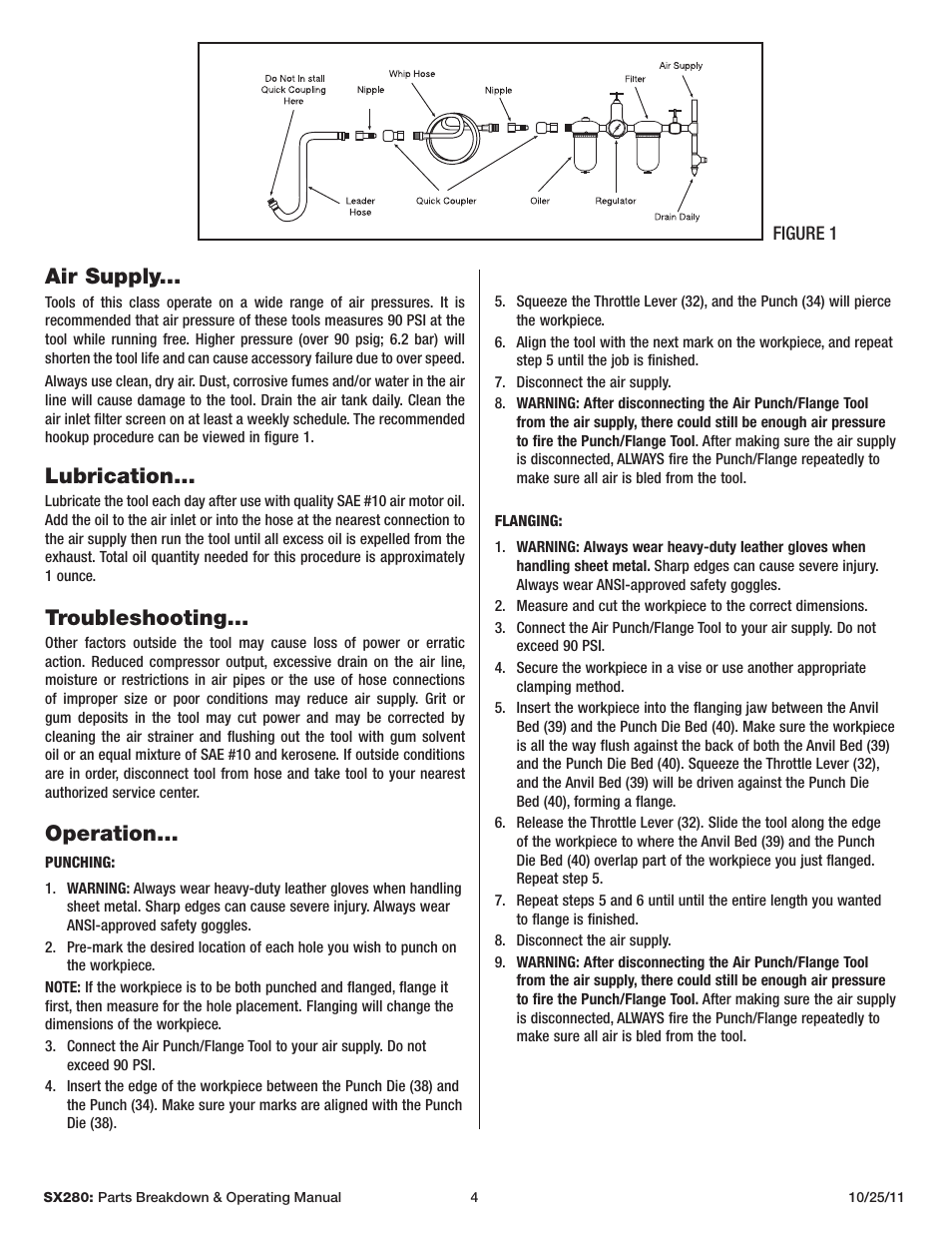 Air supply, Lubrication, Troubleshooting | Operation | Sunex Tools SX280 User Manual | Page 4 / 13