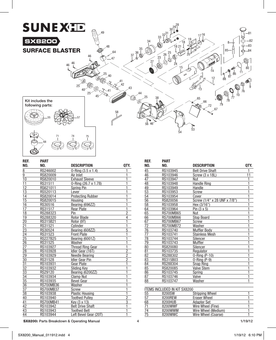 Surface blaster, Sx8200 | Sunex Tools SX8200 User Manual | Page 4 / 11