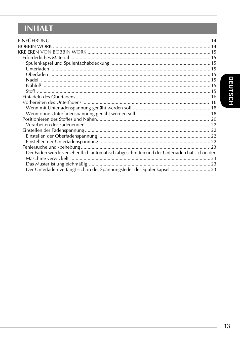 Inhalt | Brother NX-2000 User Manual | Page 15 / 88