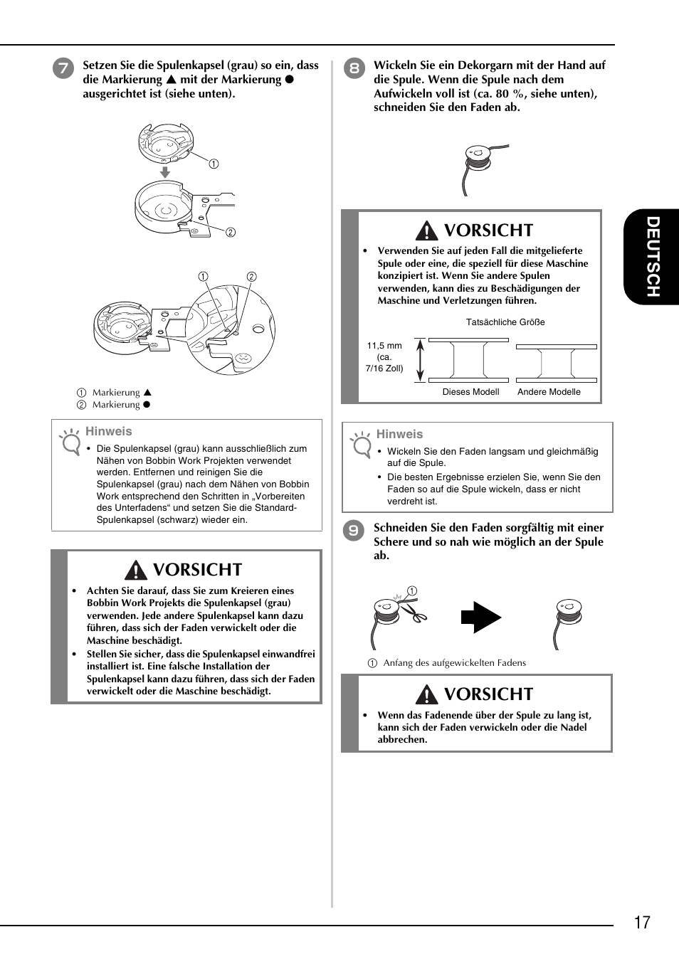 Vorsicht | Brother NX-2000 User Manual | Page 19 / 88