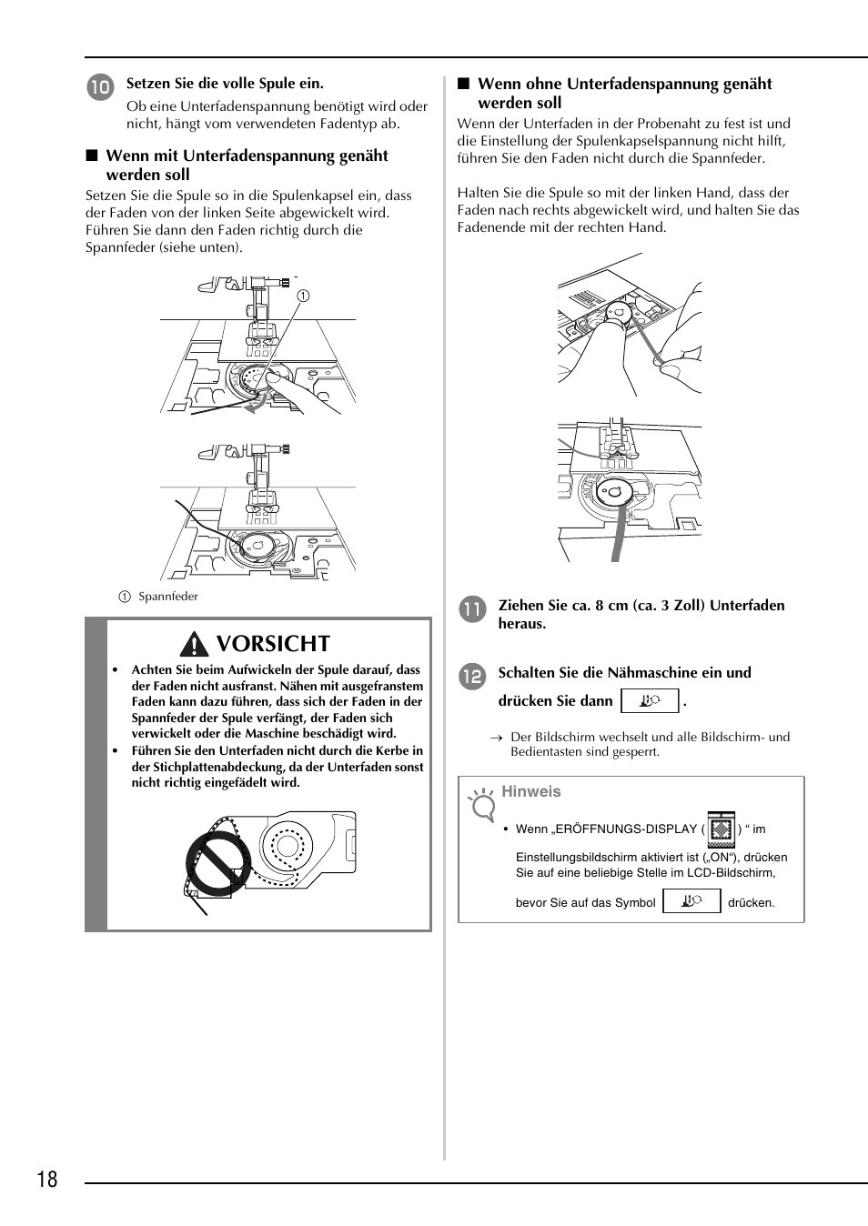 Vorsicht | Brother NX-2000 User Manual | Page 20 / 88