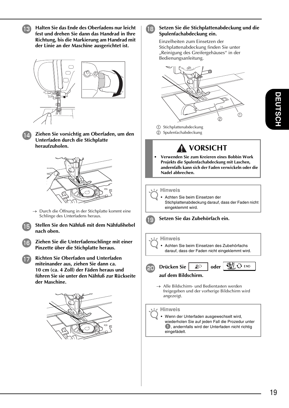 Vorsicht | Brother NX-2000 User Manual | Page 21 / 88