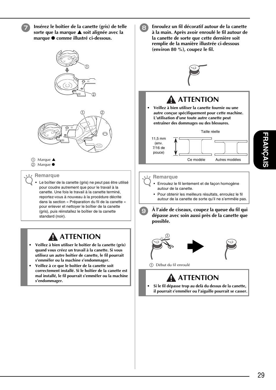 Attention, 29 fr an çais | Brother NX-2000 User Manual | Page 31 / 88