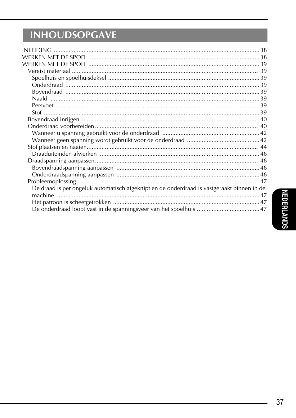 Inhoudsopgave | Brother NX-2000 User Manual | Page 39 / 88