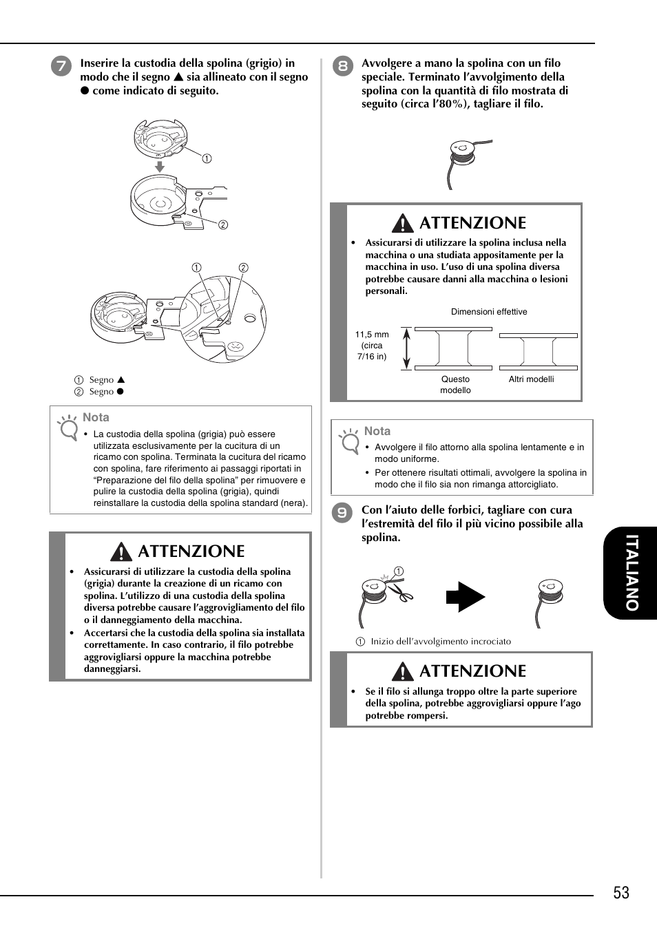 Attenzione, 53 it aliano | Brother NX-2000 User Manual | Page 55 / 88