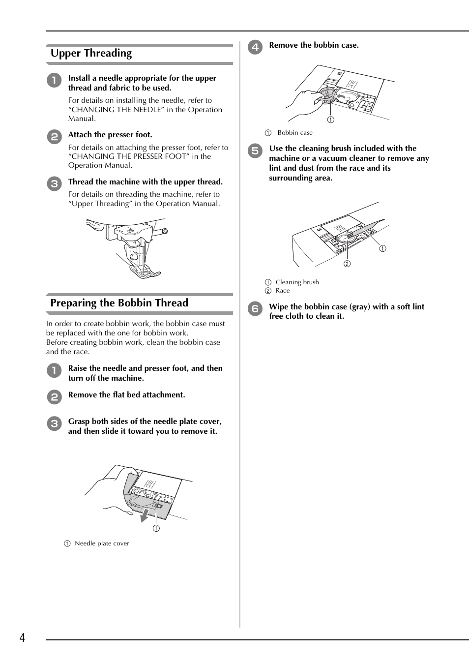 Upper threading, Preparing the bobbin thread | Brother NX-2000 User Manual | Page 6 / 88