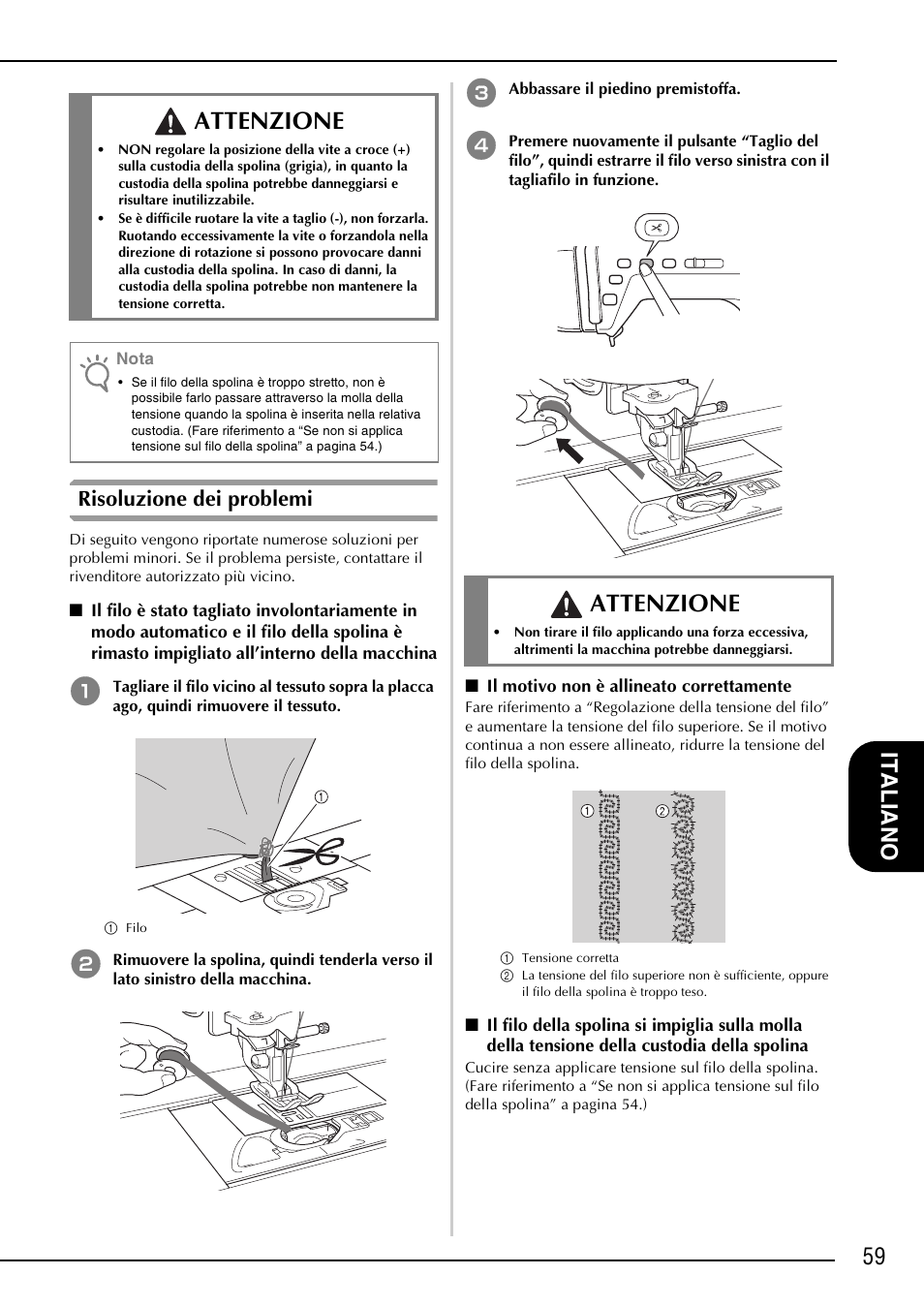 Attenzione, 59 it aliano, Risoluzione dei problemi | Brother NX-2000 User Manual | Page 61 / 88