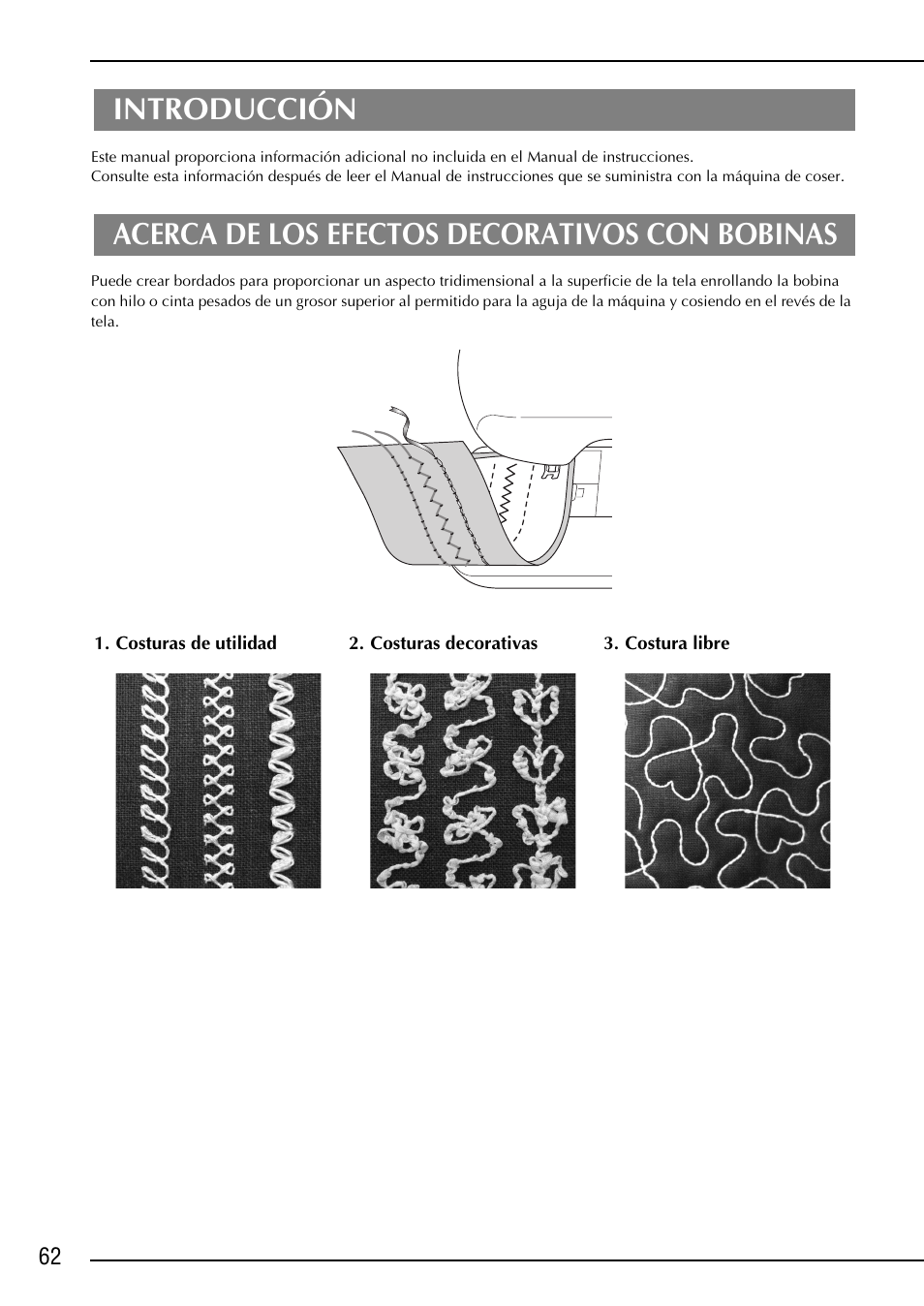 Introducción, Acerca de los efectos decorativos con bobinas | Brother NX-2000 User Manual | Page 64 / 88
