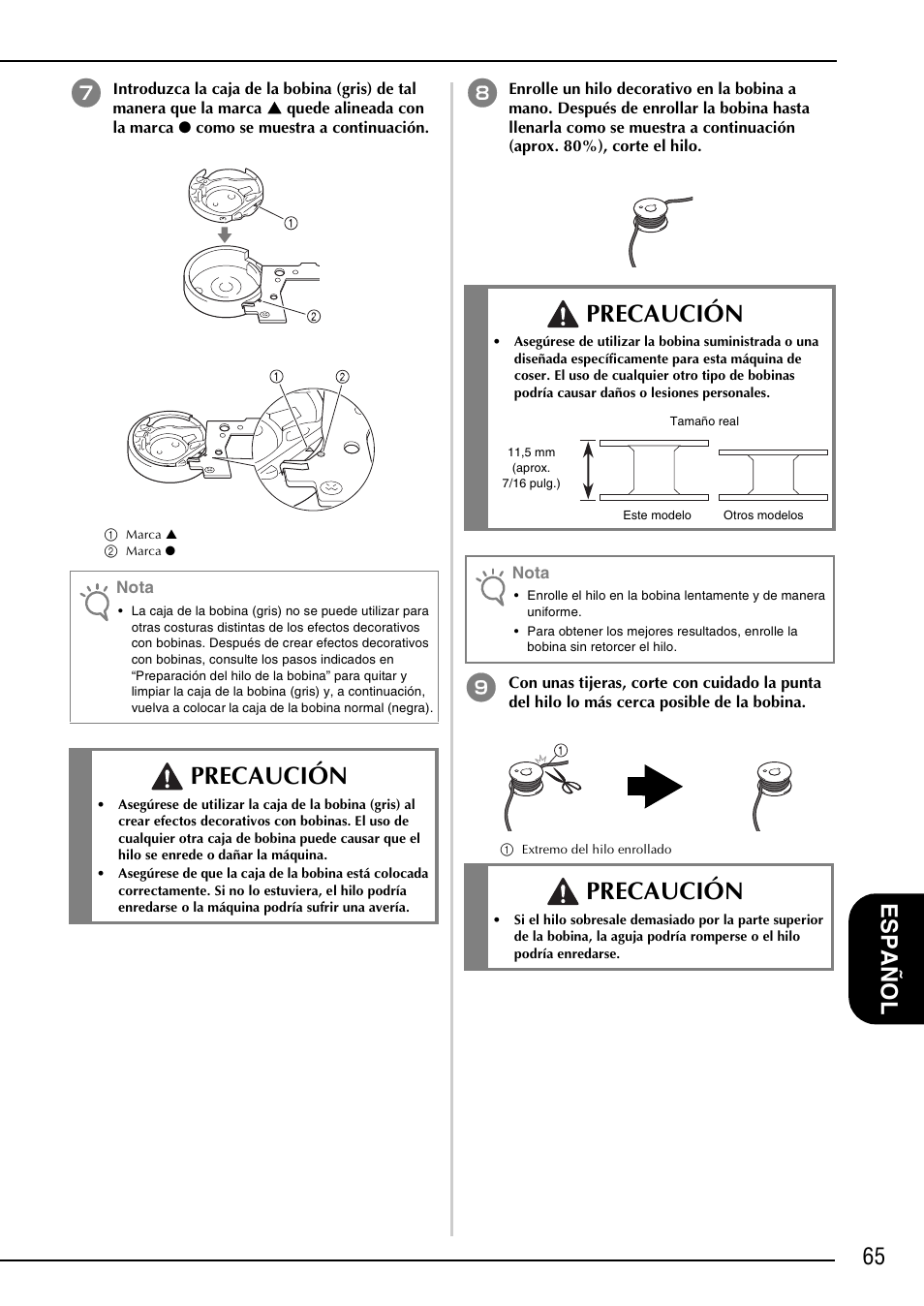 Precaución, 65 e spa ñol | Brother NX-2000 User Manual | Page 67 / 88