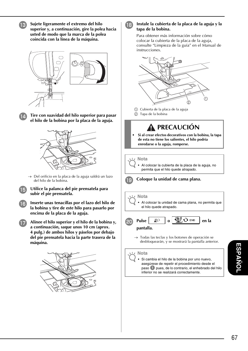 Precaución, 67 e spa ñol | Brother NX-2000 User Manual | Page 69 / 88