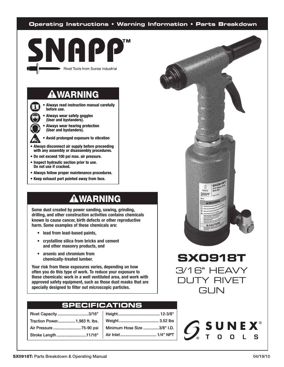 Sunex Tools SX0918T User Manual | 13 pages
