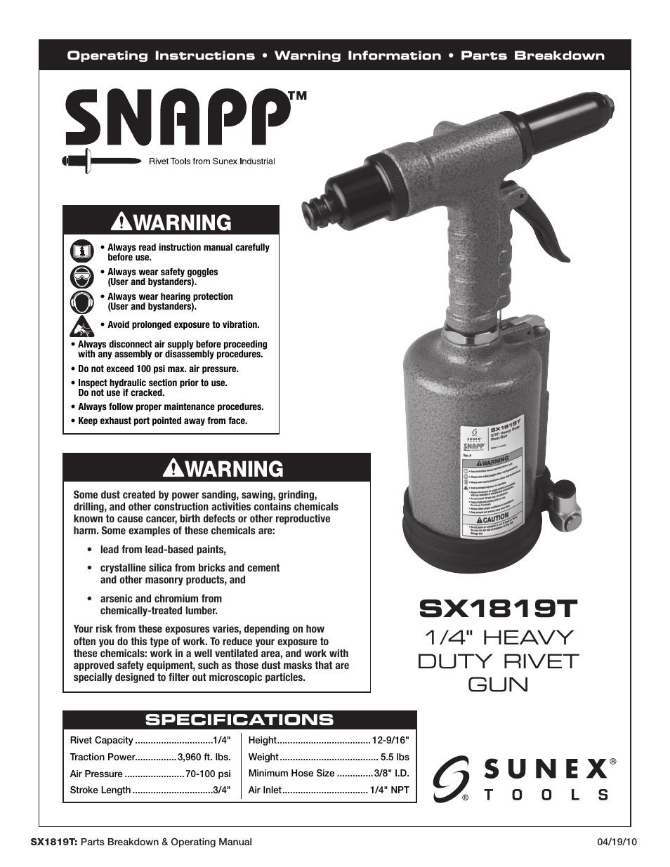 Sunex Tools SX1819T User Manual | 13 pages